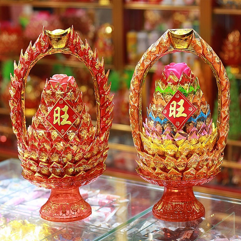 手工制花篮糖塔 过年莲花灯旺来菠萝供佛潮汕闽南拜天公妈祖