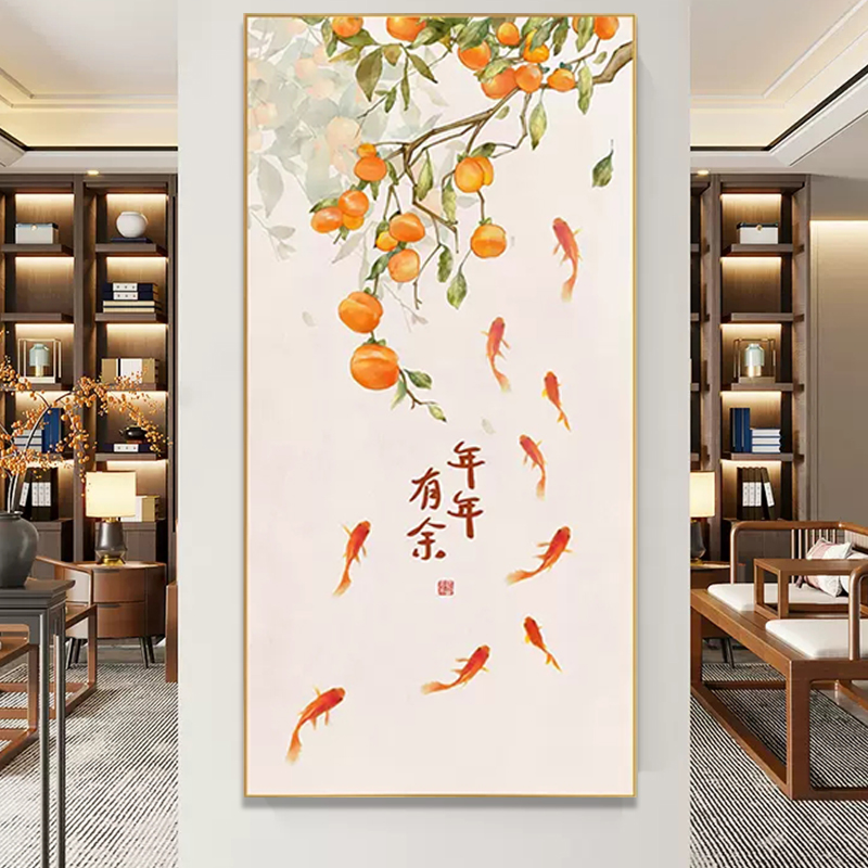 玄关钻石画满钻新款客厅走廊过道砖石贴画中国风九鱼图点钻十字绣