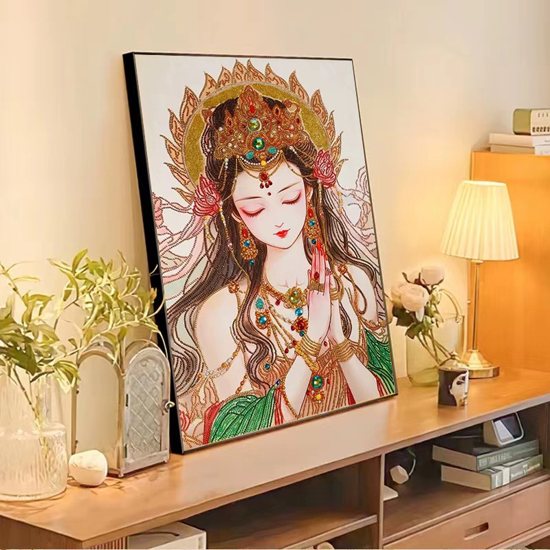 国潮少女砖石贴画玄关点钻画