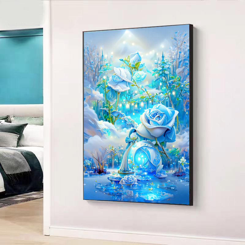 高颜值水晶砖石画蓝玫瑰点钻画
