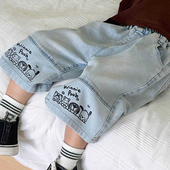 牛仔裤 韩版 宽松卡通字母涂鸦口袋拼接短裤 mimy男童2024夏季 薄款 潮