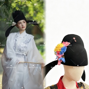 唐宋朝簪花幞头 李白插花巾帽牡丹花折上巾艺人表演帽子 儒家花帽