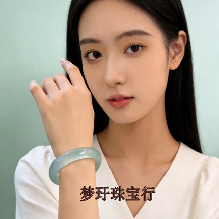 冰种飘绿非玉髓玛瑙手镯玉镯子翡翠色独龙玉正圈女款天然手镯礼物