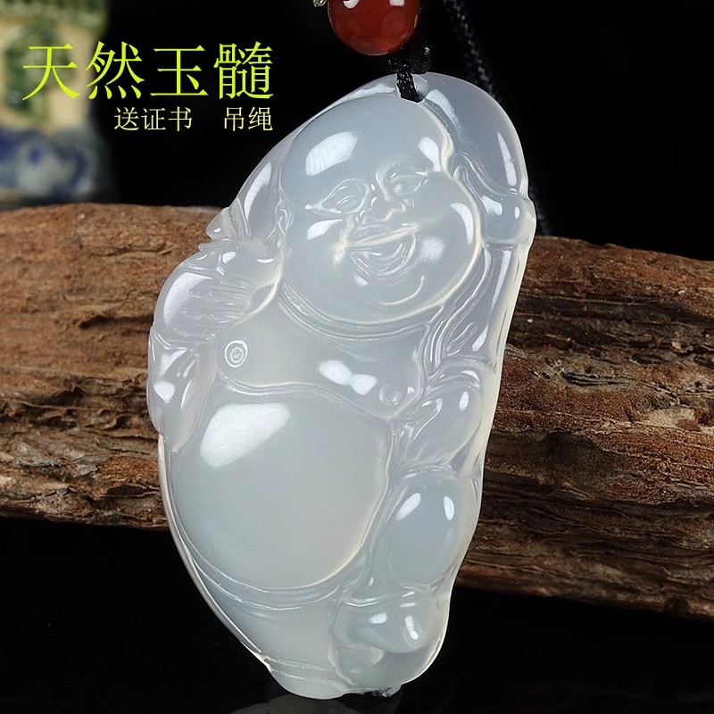天然真冰种玉髓佛公吊坠玛瑙弥勒佛歪头佛挂件玉石玉器保平安时尚