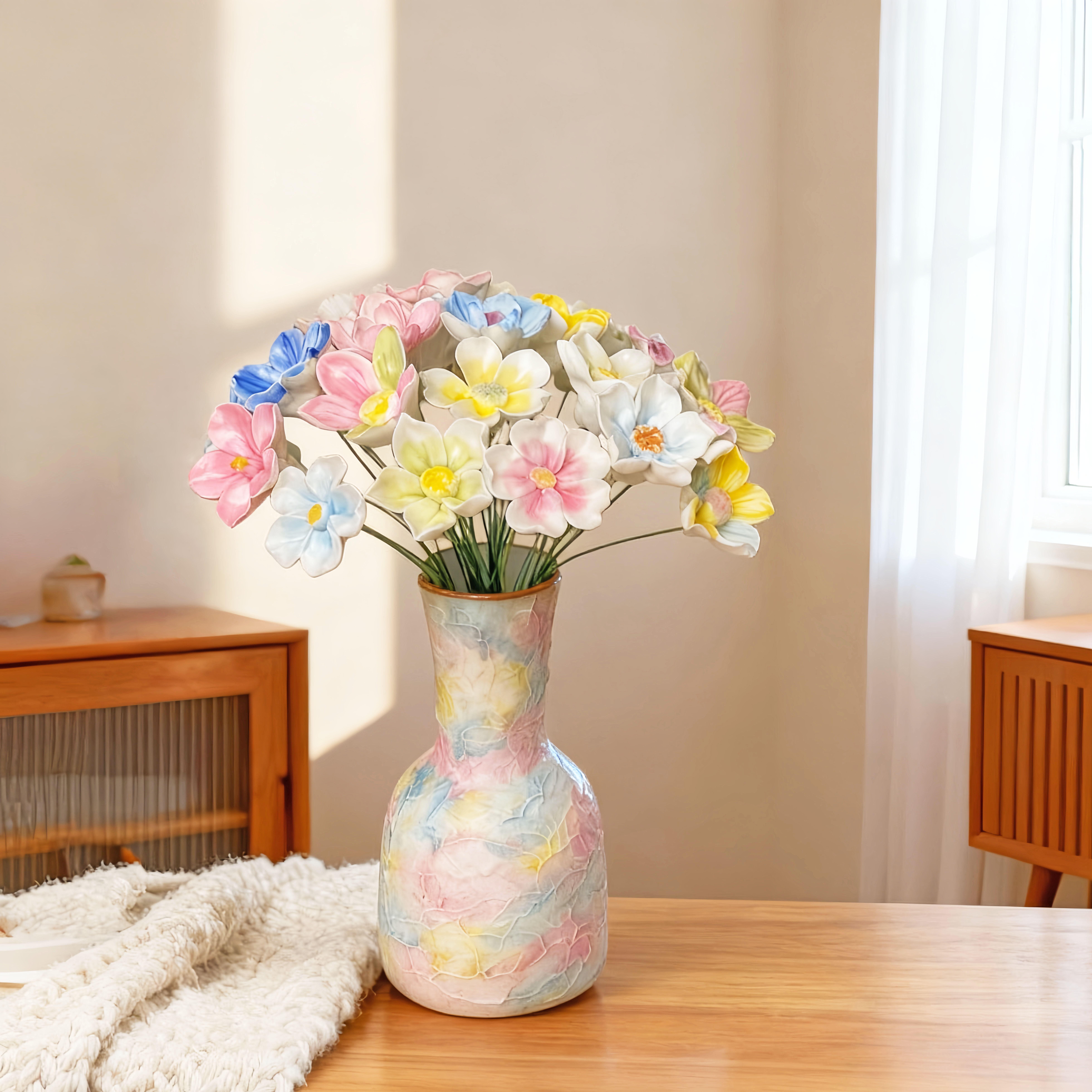 景德镇陶瓷花瓶陶瓷花永生花水彩花器客厅家居装饰送女友创意礼物,家居饰品,花瓶,淘宝优惠券,粉丝福利购,淘宝优惠卷