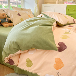 全棉加厚四件套100%纯棉磨毛被套被罩床单床笠款春秋冬季床上用品
