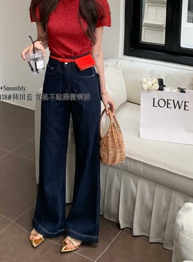 S+Smoothly韩系高腰显瘦牛仔裤女春秋款复古高腰宽松显瘦直筒裤子