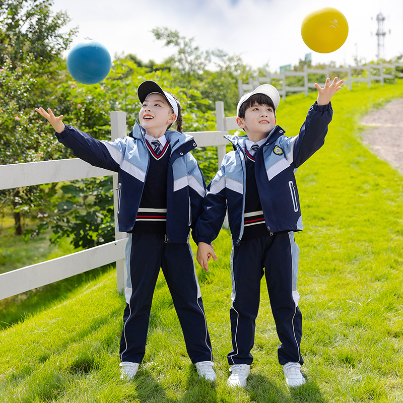 儿童冲锋衣校服新款蓝色一年级小学生班服幼儿园园服秋冬季三件套