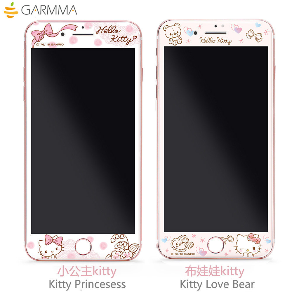 台湾正版Hello Kitty iPhone7 Plus苹果8全屏覆盖钢化玻璃膜彩膜
