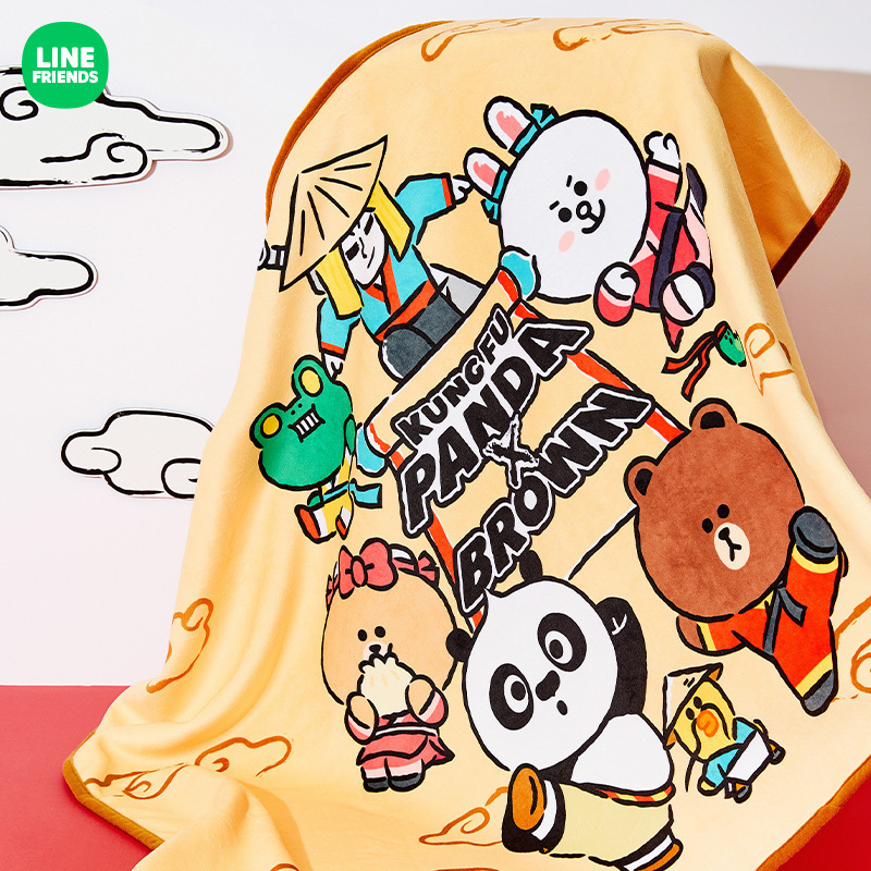 LINE FRIENDS联名功夫熊猫可爱毛绒毯子盖腿午睡办公室午休空调被