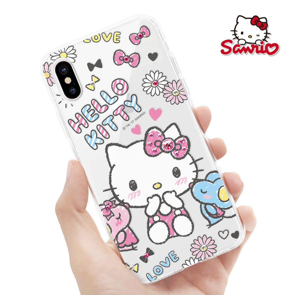 Hellokitty正品 iPhoneX 镶钻手机壳苹果X透明软壳硅胶防摔保护套