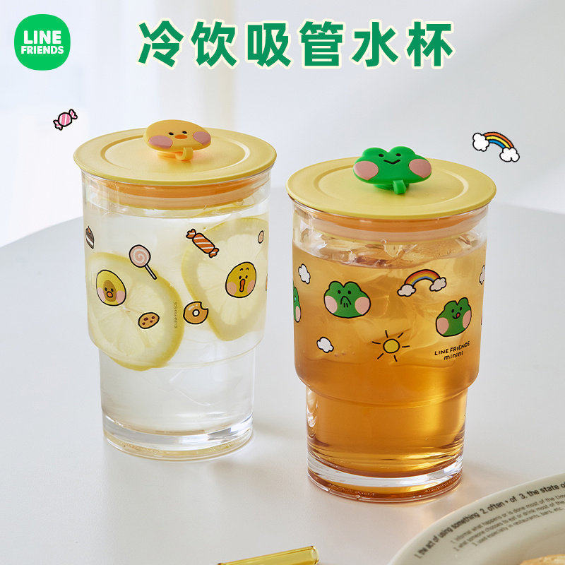 LINE FRIENDS布朗熊吸管杯冷饮杯子水杯可爱奶茶咖啡杯果汁杯吸管