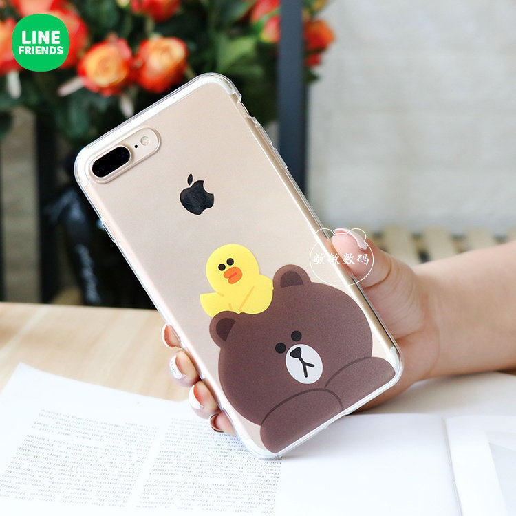 Line Friends布朗熊苹果7 /8plus透明硅胶手机壳6plus保护套6