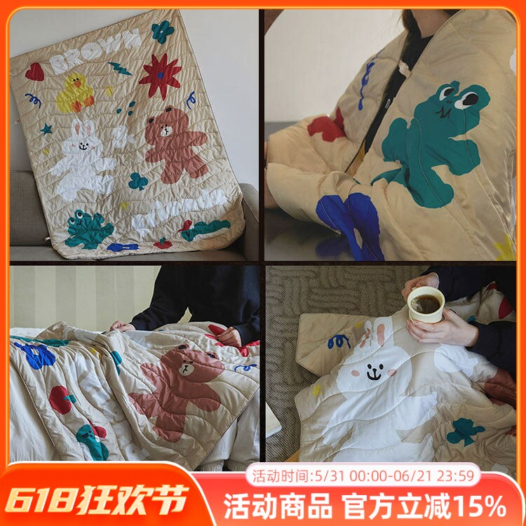 line布朗熊卡通毛毯被子可爱办公室午休家用宿舍盖腿肩披保暖毯子