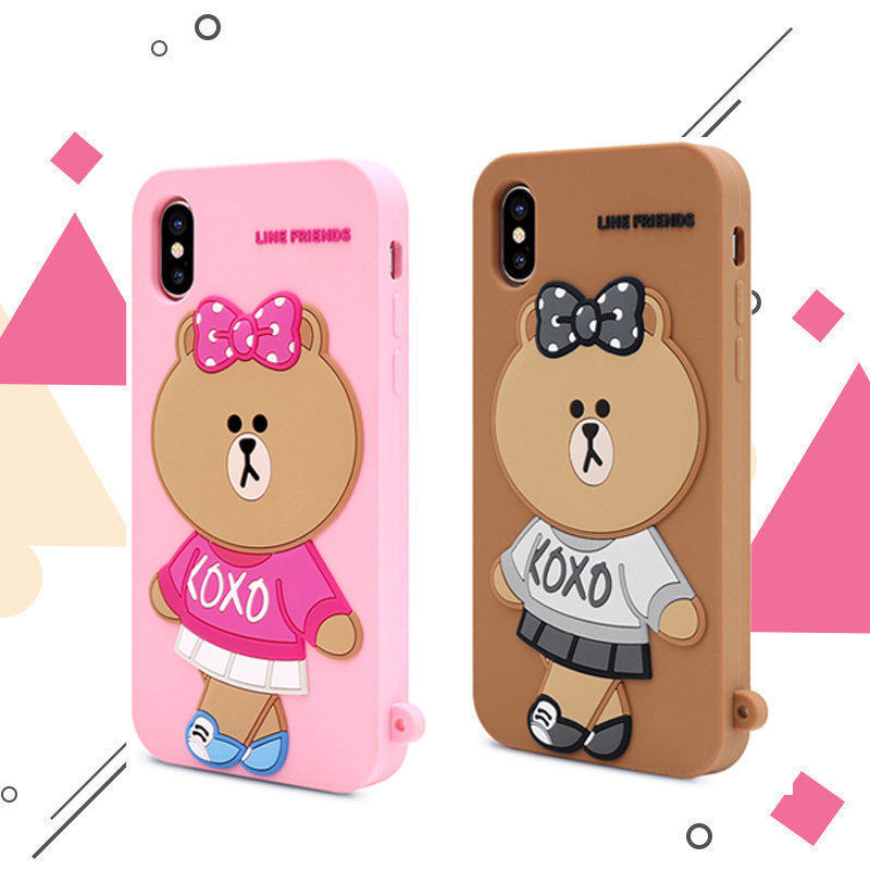 LINE FRIENDS布朗熊iPhonexs手机壳苹果7/8 plus硅胶防摔保护套女