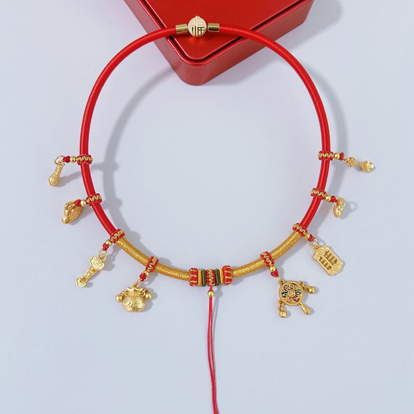 宝宝周岁项圈编绳抓周金锁挂绳儿童长命锁红绳婴儿满月百天礼物