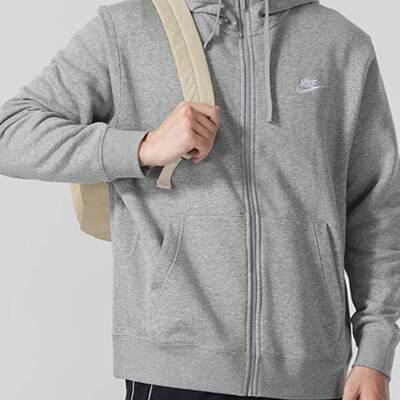 耐克灰色外套男装秋春新运动服针织加绒保暖连帽夹克BV2646-063