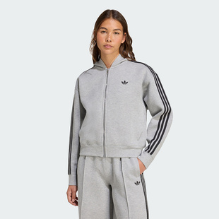 adidas阿迪达斯三叶草冬季新款女运动宽松拉链连帽夹克外套JY2620