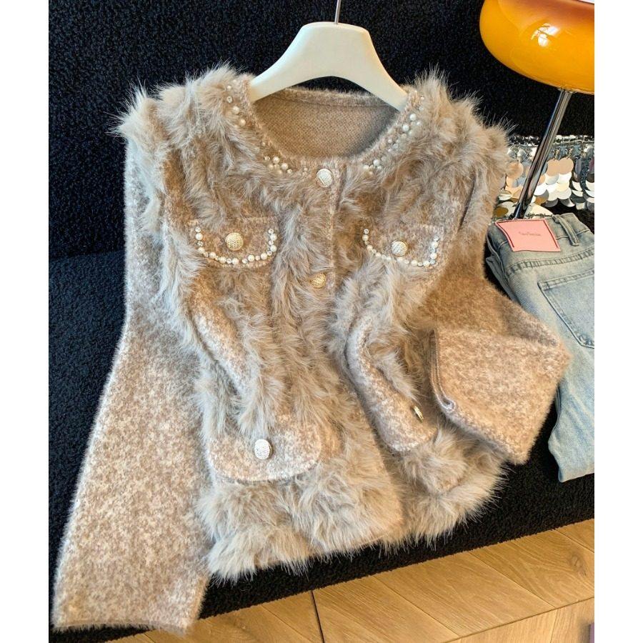 轻奢复古小香风仿狐狸毛外套女秋冬季新款高级感重工水钻针织开衫,个性定制/设计服务/DIY,棉服工装,淘宝优惠券,粉丝福利购,淘宝优惠卷