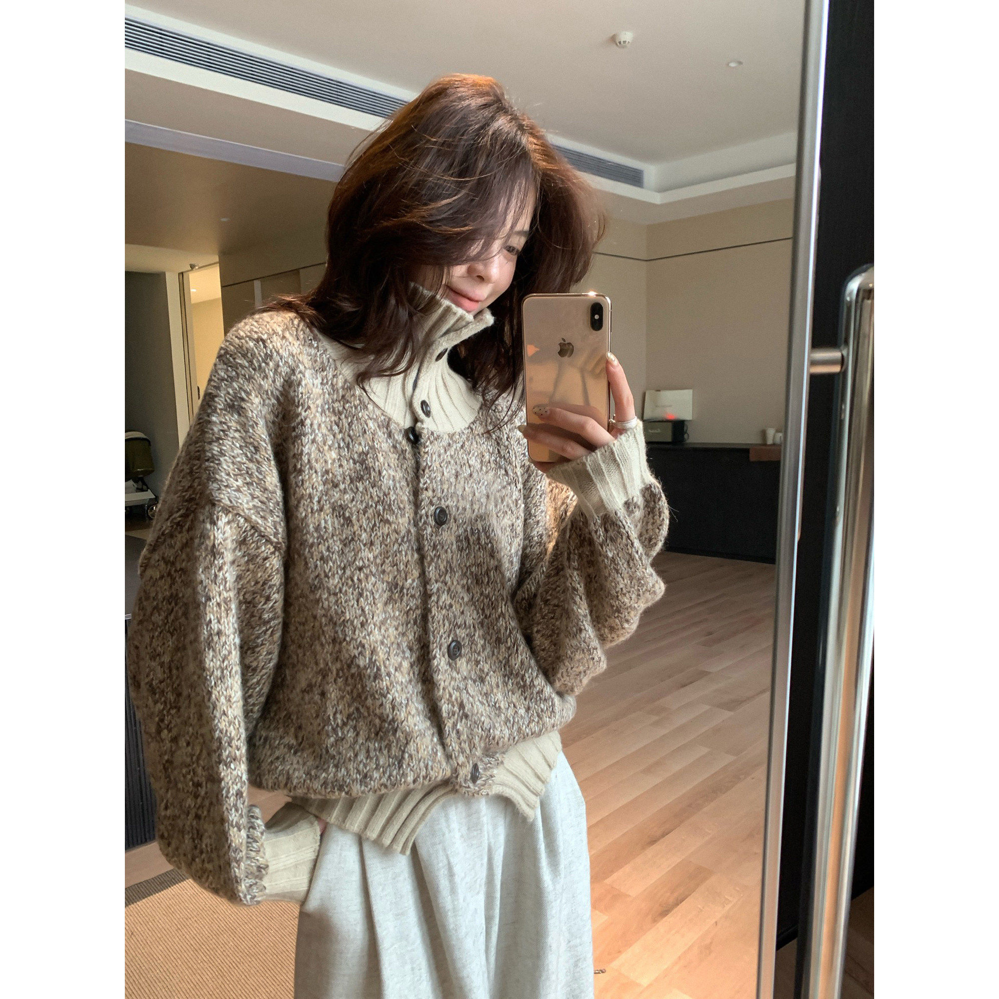 TooToo韩系慵懒风高领毛衣女秋冬设计感针织开衫外套宽松显瘦上衣,个性定制/设计服务/DIY,棉服工装,淘宝优惠券,粉丝福利购,淘宝优惠卷