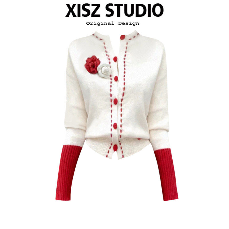 小香风红色拼接单排扣毛衣女秋冬巨好看手工编织设计显瘦针织外套,个性定制/设计服务/DIY,棉服工装,淘宝优惠券,粉丝福利购,淘宝优惠卷