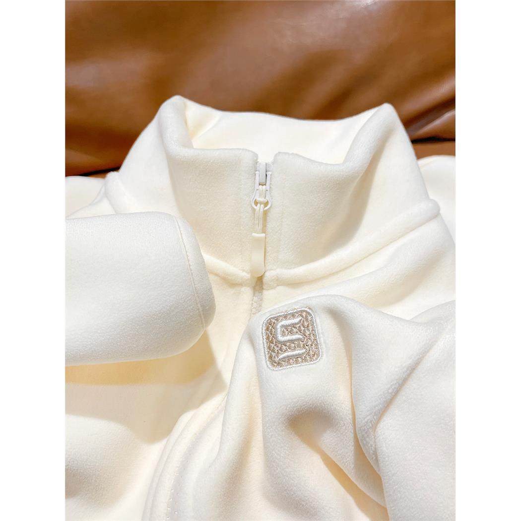 云朵般触感！慵懒风立领开衫奥粒绒加厚外套女 宽松保暖抓绒卫衣