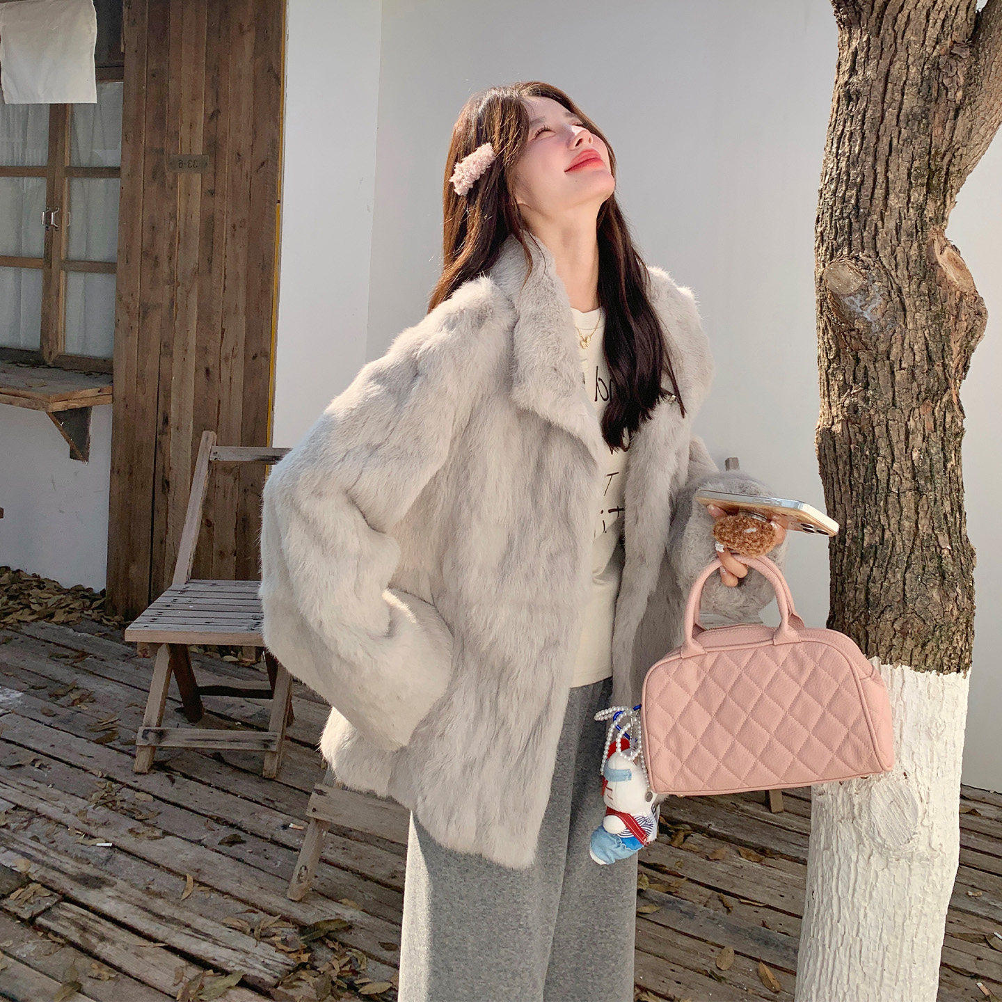浅灰色高级感温柔风兔毛皮草外套女2025冬季新款法式气质毛毛上衣,女装/女士精品,短外套,淘宝优惠券,粉丝福利购,淘宝优惠卷