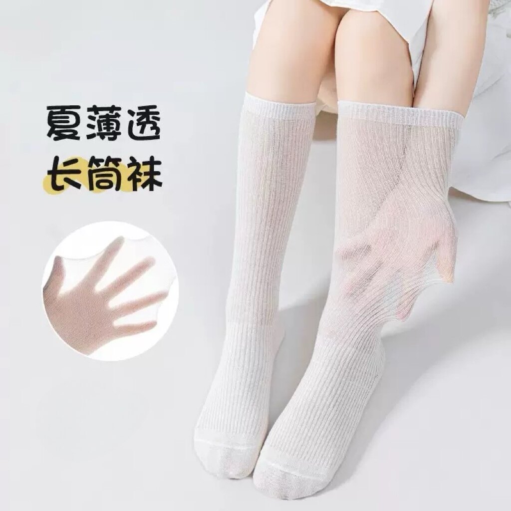 A类棉白色中筒袜夏季薄款儿童堆堆袜女童小腿袜洛丽塔公主长筒袜
