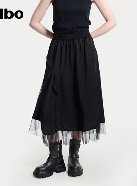 odbo/欧迪比欧原创设计半身中长裙2025春夏新款半截裙子简约网纱