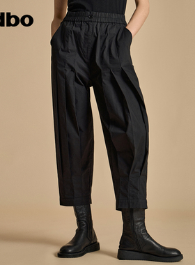odbo/欧迪比欧原创设计百搭松紧高腰黑色休闲裤女秋装新款