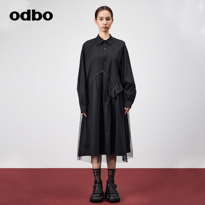 odbo/欧迪比欧黑色连衣裙