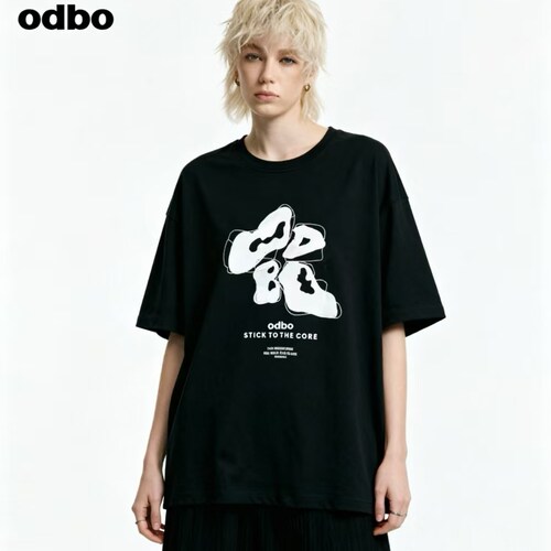odbo/欧迪比欧设计师品牌2025春夏新款上衣圆领短袖针织休闲上衣