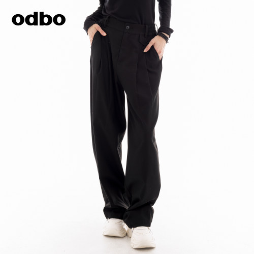 odbo/欧迪比欧西装裤女秋2025新款直筒宽松休闲裤高级感高腰裤子