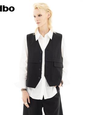 odbo/欧迪比欧复古V领西装马夹2024秋冬新款背心马甲穿搭气质单品