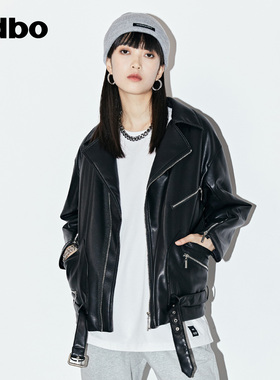odbo 潮牌机车风炸街黑色夹棉厚pu皮衣外套女新款秋冬时尚