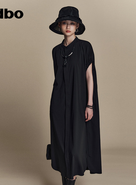 odbo/欧迪比欧原创设计感小众黑色连衣裙女夏季新款宽松显瘦