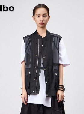 odbo/欧迪比欧时尚休闲女马甲背心2024夏季新款透气网纱拼接马夹