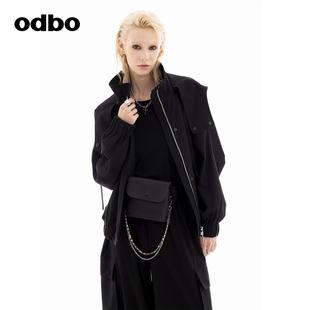 新款 odbo 2025秋季 单品设计感上衣女款 翻领连帽外套 欧迪比欧时尚