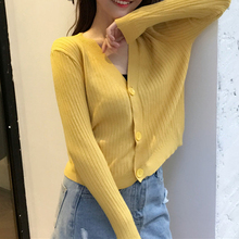 chic网红风针织开衫 v领百搭毛衣外套短款 上衣女 2019新款 早秋韩版