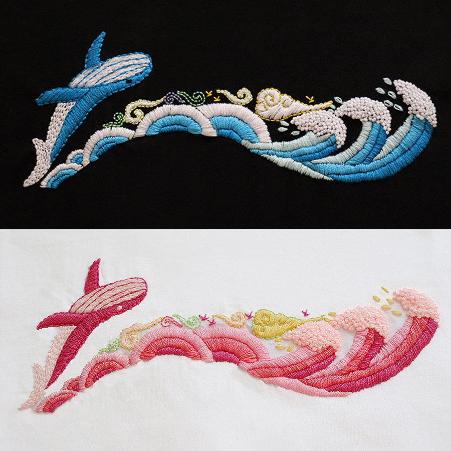 刺绣手工diy材料包李宁宇航员山海鲸鱼图案自绣t恤短袖卫衣送男友