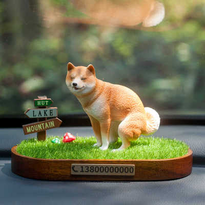 实木仿真草摆台底座DIY拉屎柴犬