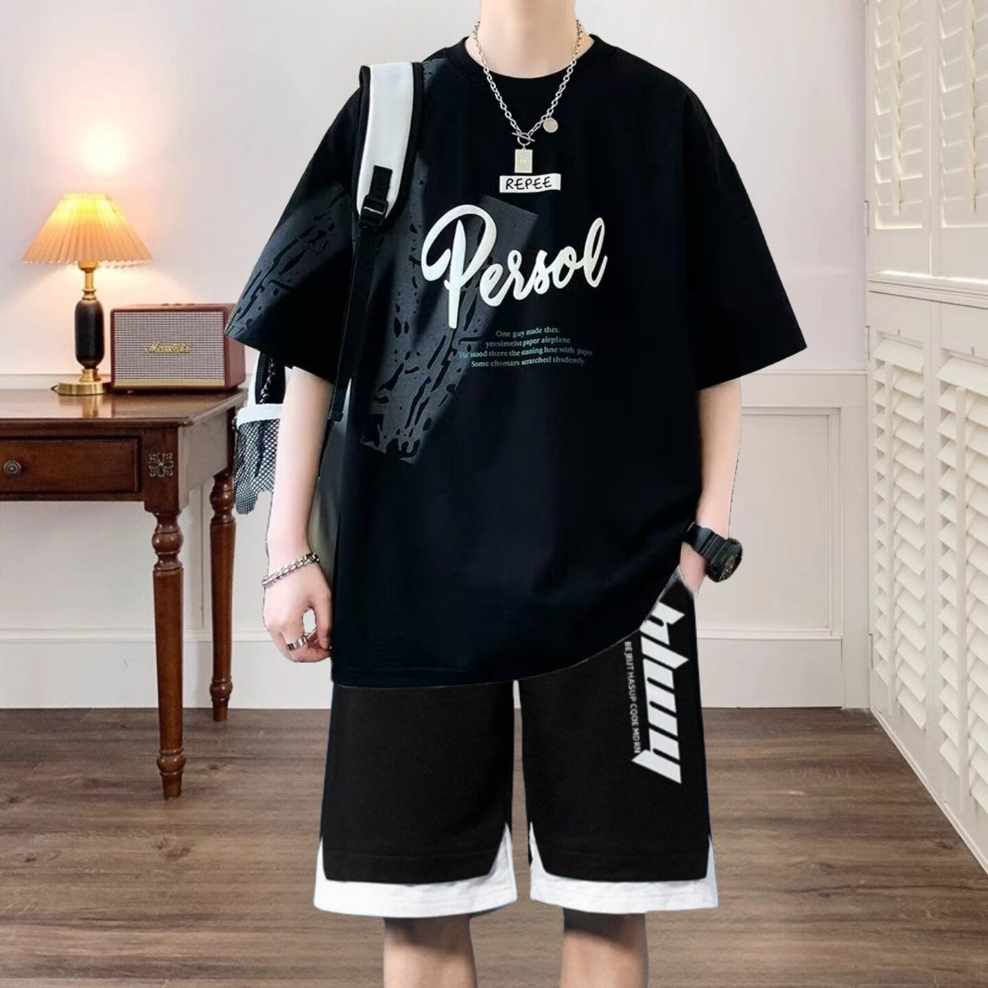 中式男装中国风短袖短裤套装夏季宽松休闲国潮两件套一套搭配帅气