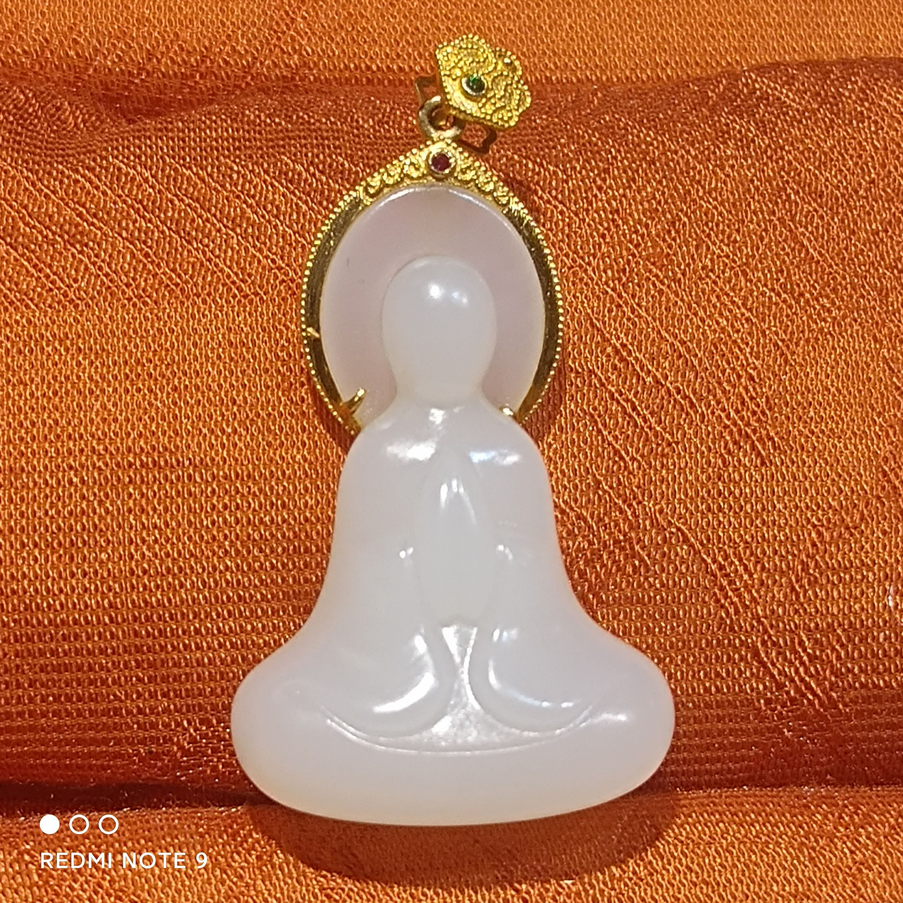 新疆和田玉羊脂白玉吊坠18K金镶玉无相观音玉坠项链男女款锁骨链