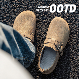 46大码47勃肯鞋男冬季懒人一脚蹬小土豆全包拖鞋男士复古外穿潮鞋