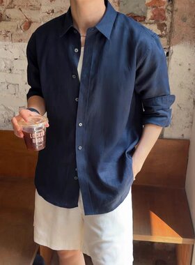 2026夏季新款老钱风透气亚麻长袖衬衫男女宽松防晒衣服