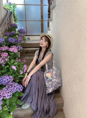 IKOON紫色a字蛋糕裙子长裙2025新款今年流行爆款半身裙女夏薄款