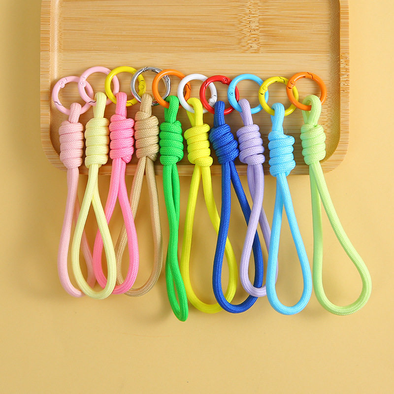 创意多彩编织钥匙扣防丢挂绳打结装饰挂饰品diy糖果色拼色挂件