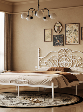 欧式复古铁艺床1.5米儿童单人床轻奢1.8米主卧双人大床加粗铁床架