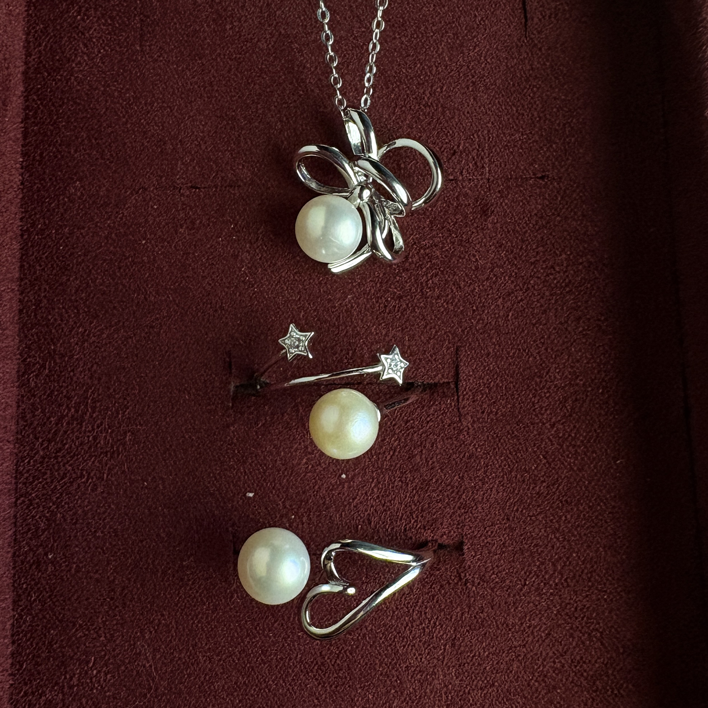 淡水珍珠925银锁骨链开口戒指