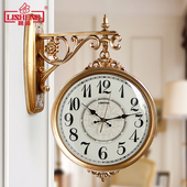 丽盛欧式 挂表田园创意时钟 双面挂钟静音客厅现代简约家用钟表个性